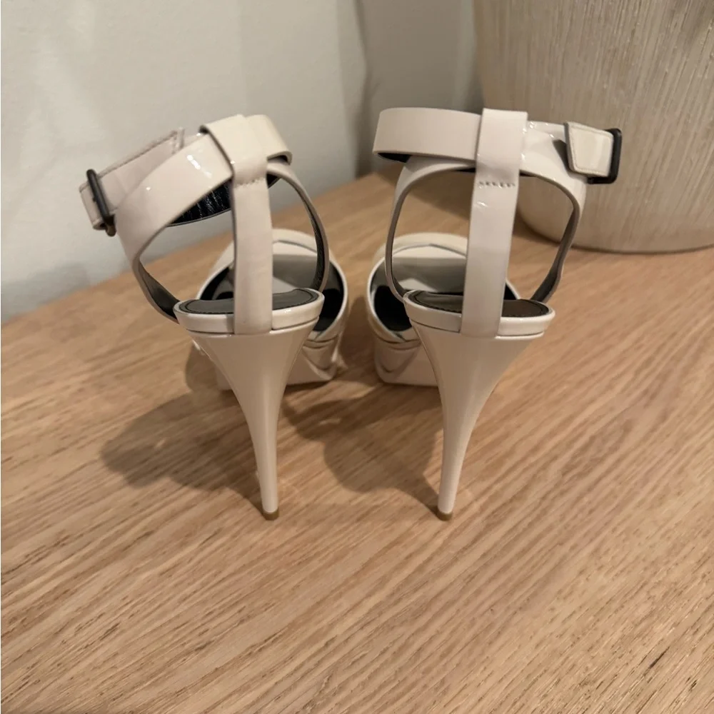 Saint Laurent Cream Patent Leather Platform Heels with Ankle Strap - Picture 9 of 16